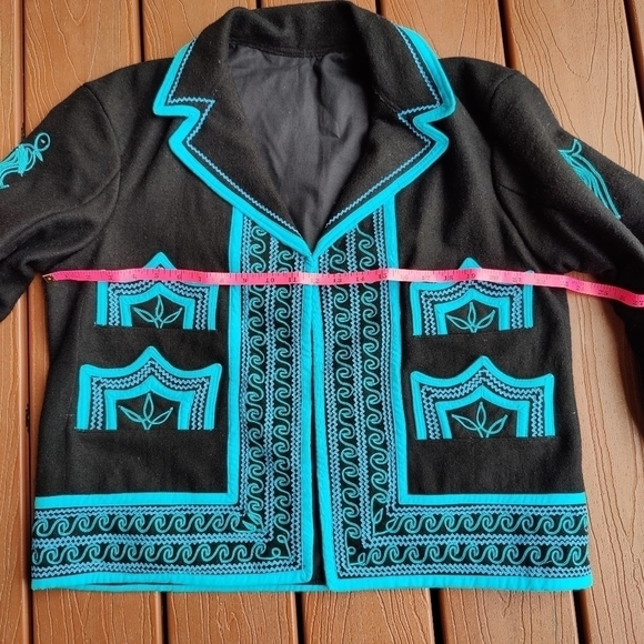 Boho Western Fancy Riding Show Coat Matador Jacket Detailed Black and Blue L XL - Picture 6 of 16